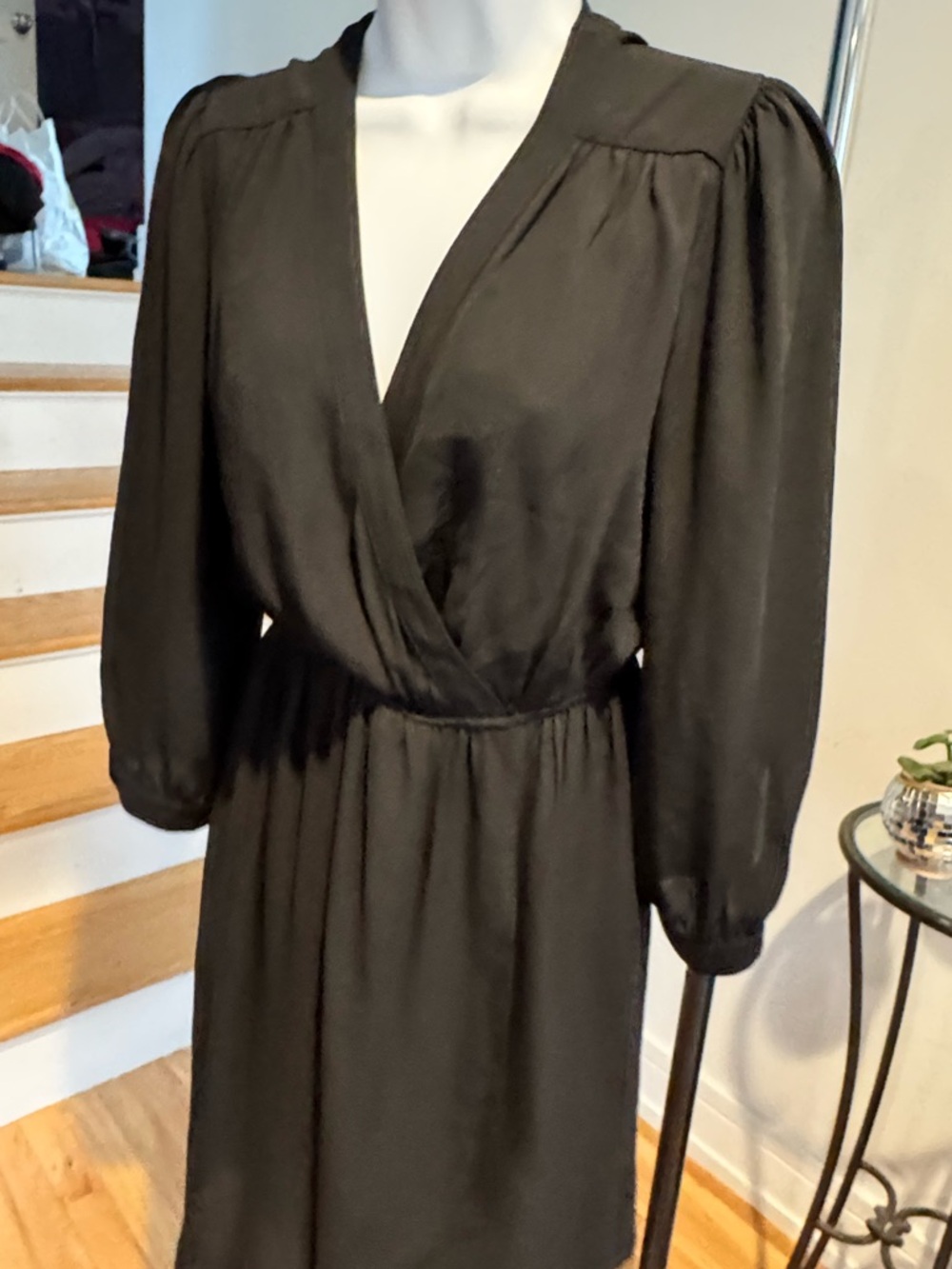 Charming Charlie Black Wrap-Style Long Sleeve Dress
